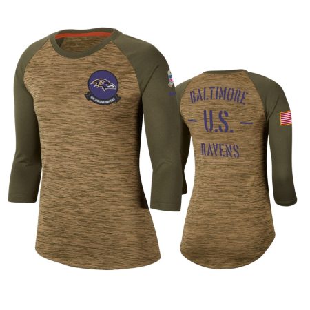 Women's Baltimore Ravens Khaki 2019 Salute to Service Legend Scoopneck Raglan 3/4 Sleeve T-Shirt