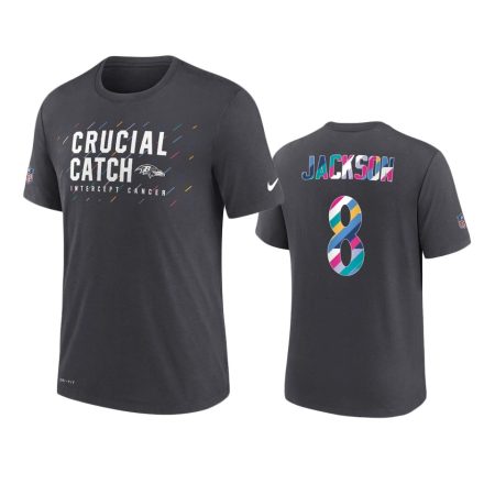 Baltimore Ravens Lamar Jackson Charcoal 2021 NFL Crucial Catch T-Shirt