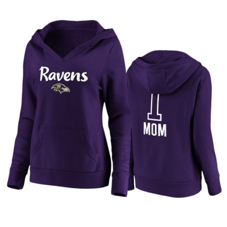 Women's Baltimore Ravens Purple Mother's Day #1 Mom Team Logo Pullover Hoodie