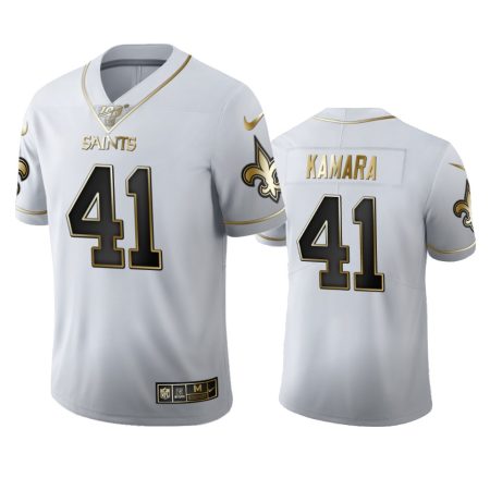 Alvin Kamara Saints White 100th Season Golden Edition Jersey