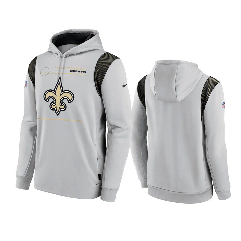 New Orleans Saints Gray Sideline Logo Performance Pullover Hoodie 1 saints gray sideline logo performance hoodie