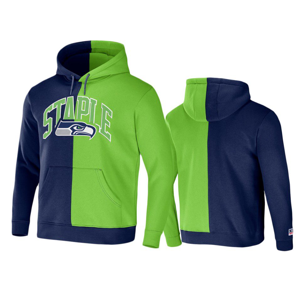 Seattle Seahawks Navy Staple Split Logo Hoodie 1 seahawks navy staple split logo hoodie