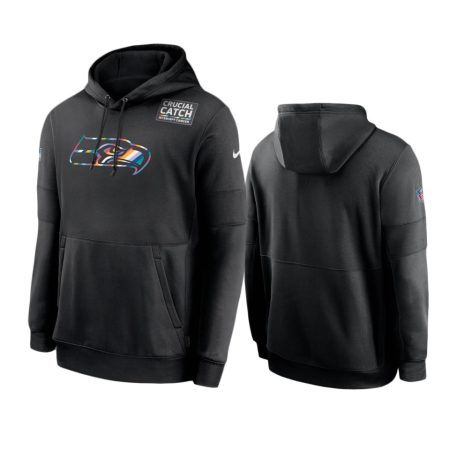 Men's Seattle Seahawks Black Sideline Performance Crucial Catch Pullover Hoodie