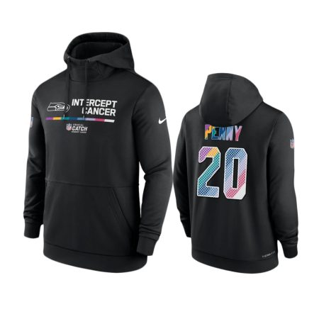 Men's Seattle Seahawks Rashaad Penny Black Therma 2022 NFL Crucial Catch Hoodie