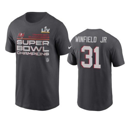 Tampa Bay Buccaneers Antoine Winfield Jr. Anthracite Super Bowl LV Champions Trophy T-Shirt