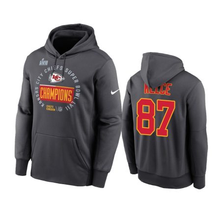 Kansas City Chiefs Travis Kelce Anthracite Super Bowl LVII Champions Hoodie
