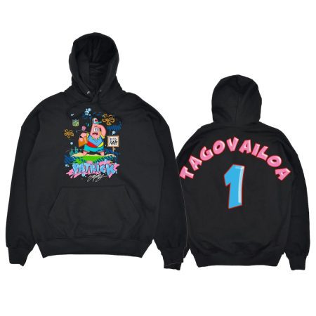 Men's NFL Junk Food Tua Tagovailoa Dolphins SpongeBob x King Saladeen Black Patrick Pullover Hoodie