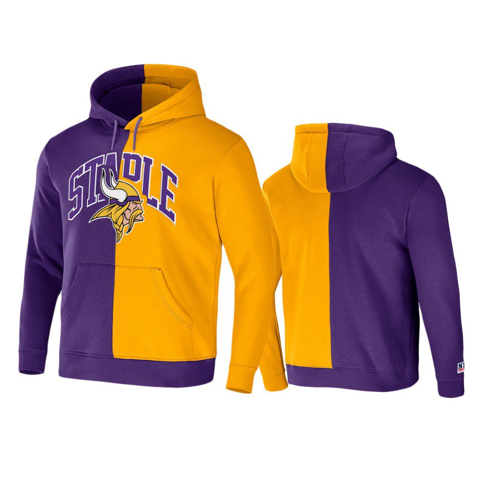 Minnesota Vikings Purple Staple Split Logo Hoodie 1 vikings purple staple split logo hoodie