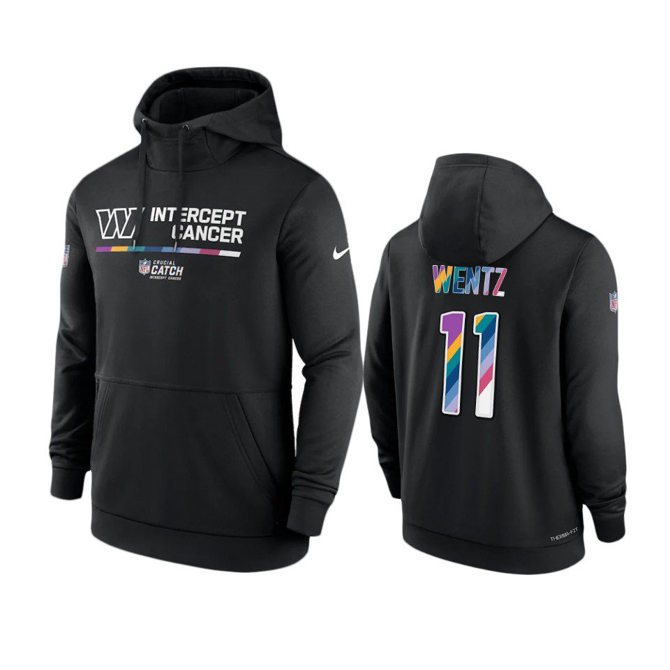 Men's Washington Commanders Carson Wentz Black Therma 2022 NFL Crucial Catch Hoodie 1 washington commanders carson wentz black 2022 nfl crucial catch therma hoodie