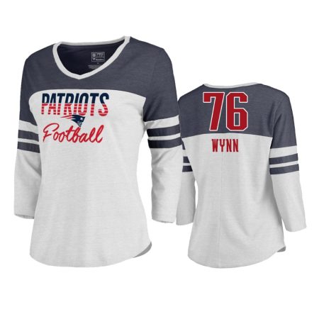 Patriots #76 Isaiah Wynn White Plus Size Color Block 3/4 Sleeve Tri-Blend T-Shirt - Women's