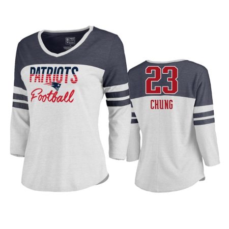 Patriots #23 Patrick Chung White Plus Size Color Block 3/4 Sleeve Tri-Blend T-Shirt - Women's