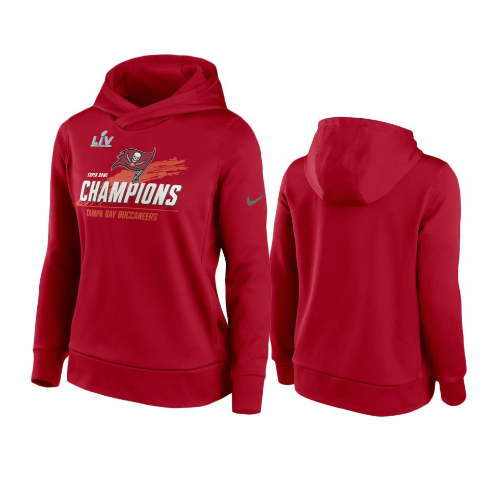 Women's Tampa Bay Buccaneers Red Super Bowl LV Champions Touchdown Pullover Hoodie 1 women buccaneers red super bowl lv champions touchdown hoodie