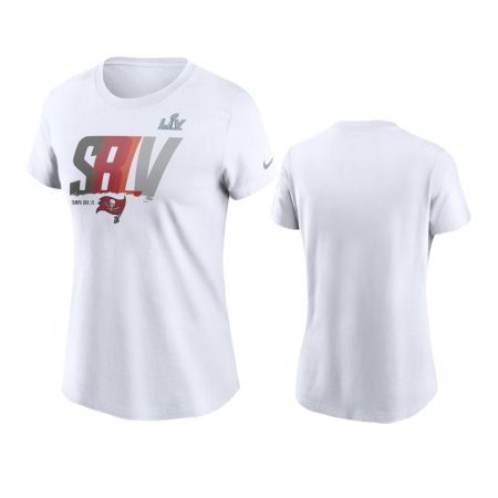 Women's Tampa Bay Buccaneers White Super Bowl LV Team Logo Lockup T-Shirt