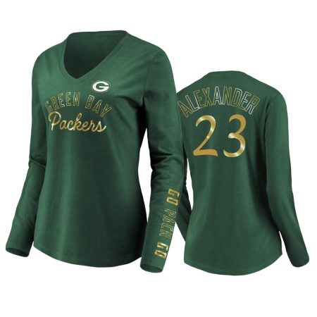 Women's Jaire Alexander Green Bay Packers Green Iconic All Out Glitz V-Neck Long Sleeve T-shirt