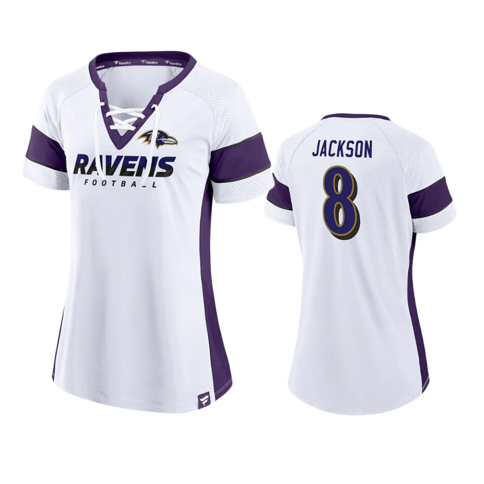 Women's Lamar Jackson Baltimore Ravens White Athena Player Raglan Ravens T-Shirt 1 women lamar jackson white athena player t shirt
