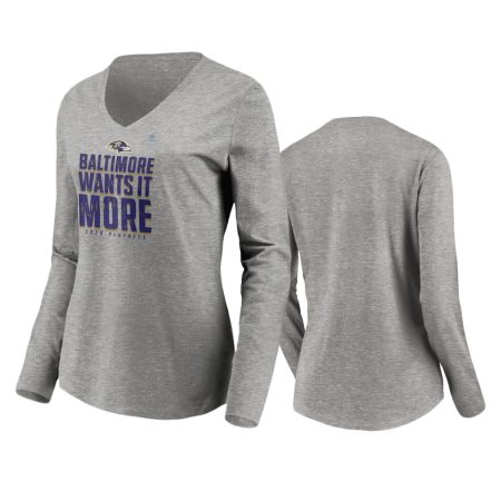 Women's Baltimore Ravens Gray 2020 NFL Playoffs Long Sleeve T-Shirt