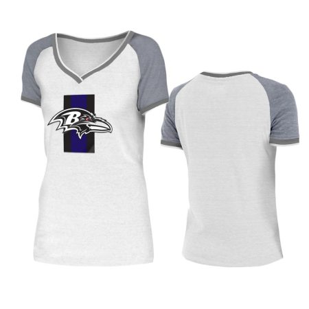 Women's Baltimore Ravens White Gray Training Camp Raglan T-Shirt
