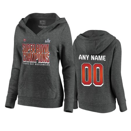 Women's Tampa Bay Buccaneers Custom Charcoal Super Bowl LV Champions Personalized Pullover Hoodie