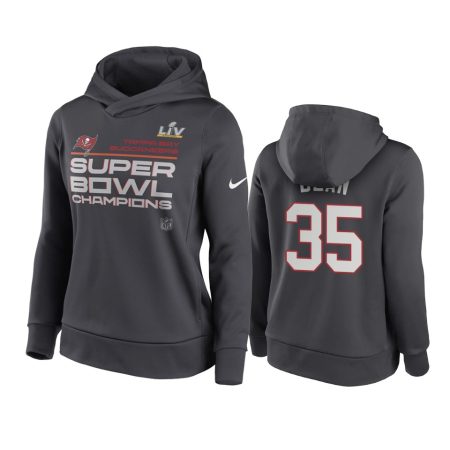 Women's Tampa Bay Buccaneers Jamel Dean Anthracite Super Bowl LV Champions Trophy Hoodie
