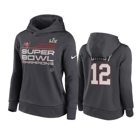 Women's Tampa Bay Buccaneers Tom Brady GOAT Anthracite Super Bowl LV Champions Trophy Hoodie