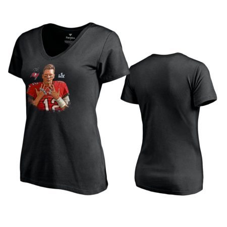 Women's Tampa Bay Buccaneers Tom Brady Black Super Bowl LV Champions 7 Rings T-Shirt