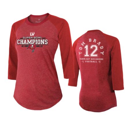 Women's Tampa Bay Buccaneers Tom Brady Red Super Bowl LV Champions Name Number Raglan T-Shirt