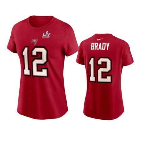 Women's Tampa Bay Buccaneers Tom Brady Red Super Bowl LV Champions Name Number T-Shirt