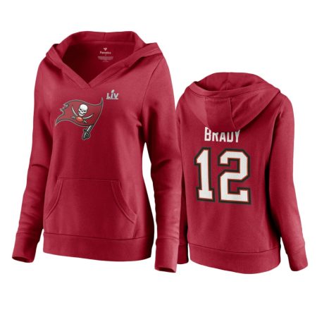 Women's Tampa Bay Buccaneers Tom Brady Red Super Bowl LV Champions Player Icon Pullover Hoodie