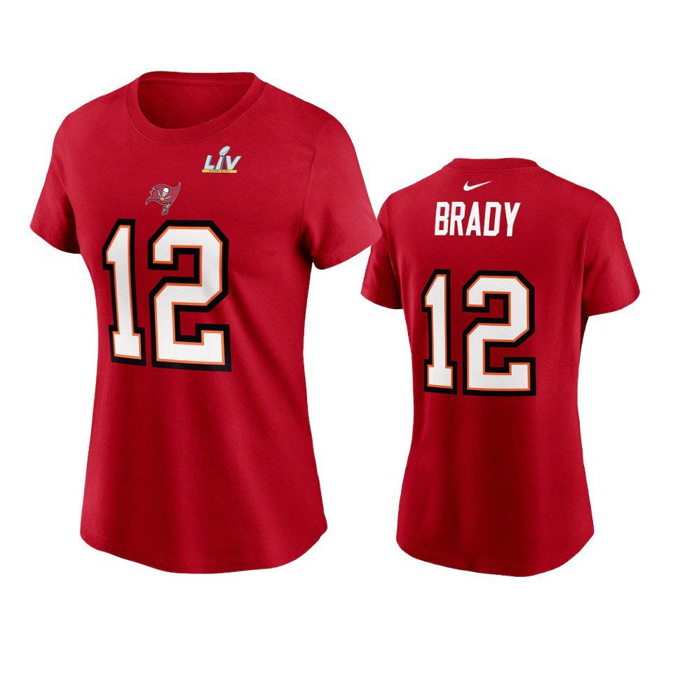 Women's Tampa Bay Buccaneers Tom Brady Red Super Bowl LV Name Number T-shirt 1 women tampa bay buccaneers tom brady red super bowl lv name number t shirt