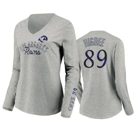 Women's Tyler Higbee Los Angeles Rams Gray Iconic All Out Glitz V-Neck Long Sleeve T-shirt