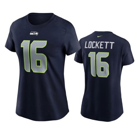 Women's Seattle Seahawks Tyler Lockett Navy Name Number T-shirt