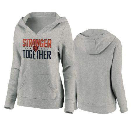 Women's Chicago Bears Heather Gray Stronger Together Crossover Neck Pullover Hoodie