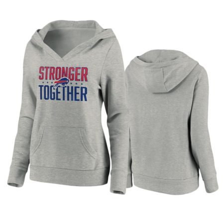 Women's Buffalo Bills Heather Gray Stronger Together Crossover Neck Pullover Hoodie