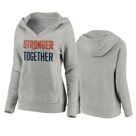 Women's Denver Broncos Heather Gray Stronger Together Crossover Neck Pullover Hoodie