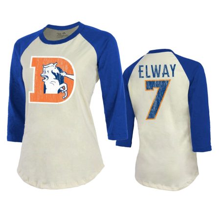 Denver Broncos John Elway Cream Royal Vintage Inspired Raglan Retired Player T-Shirt