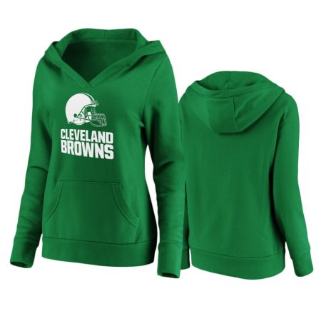 Women's Cleveland Browns Green St. Patrick's Day White Logo Pullover Hoodie