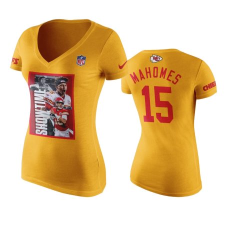 Kansas City Chiefs #15 Patrick Mahomes Gold Showtime Art T-Shirt