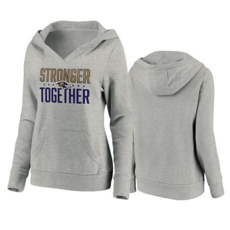 Women's Baltimore Ravens Heather Gray Stronger Together Crossover Neck Pullover Hoodie