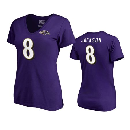 Baltimore Ravens Lamar Jackson Purple Authentic Stack Name & Number T-Shirt