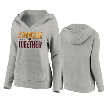 Women's Washington Redskins Heather Gray Stronger Together Crossover Neck Pullover Hoodie
