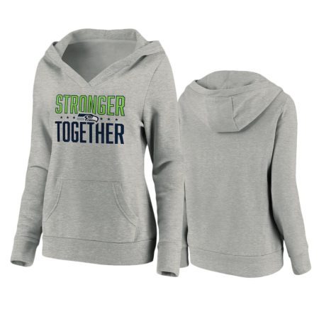 Women's Seattle Seahawks Heather Gray Stronger Together Crossover Neck Pullover Hoodie