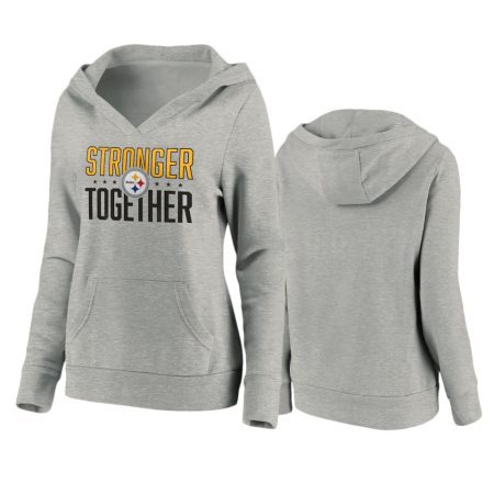 Women's Pittsburgh Steelers Heather Gray Stronger Together Crossover Neck Pullover Hoodie