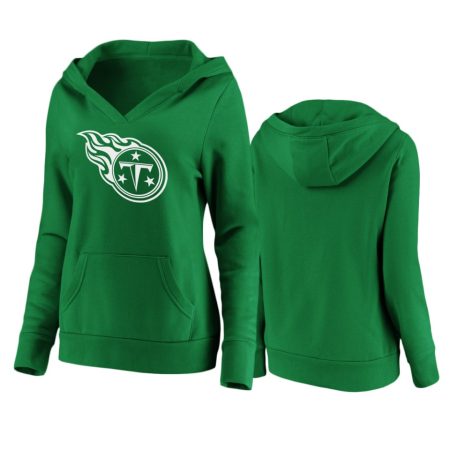 Women's Tennessee Titans Green St. Patrick's Day White Logo Pullover Hoodie