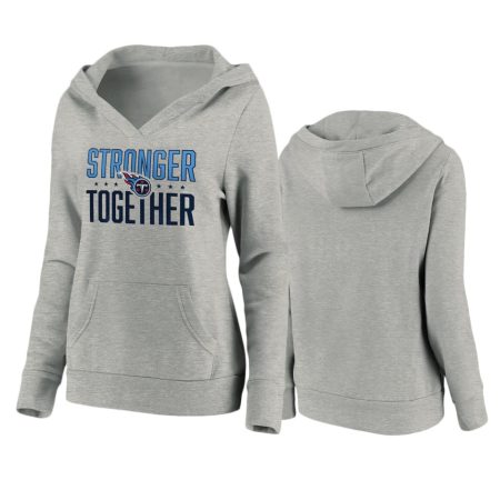 Women's Tennessee Titans Heather Gray Stronger Together Crossover Neck Pullover Hoodie