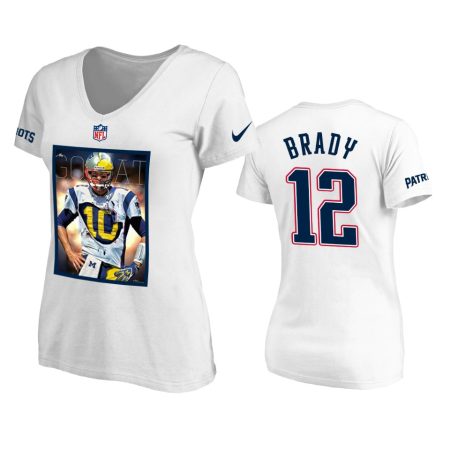 New England Patriots #12 Tom Brady White College Art T-Shirt