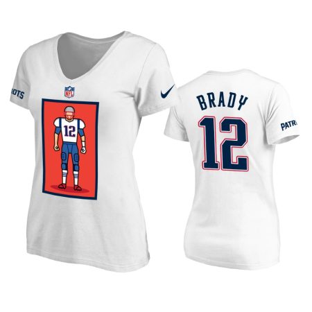 New England Patriots #12 Tom Brady White Graphic Art T-Shirt