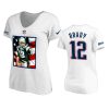 New England Patriots #12 Tom Brady White Patriotic Art T-Shirt 2 womens tom brady white patriotic t shirt