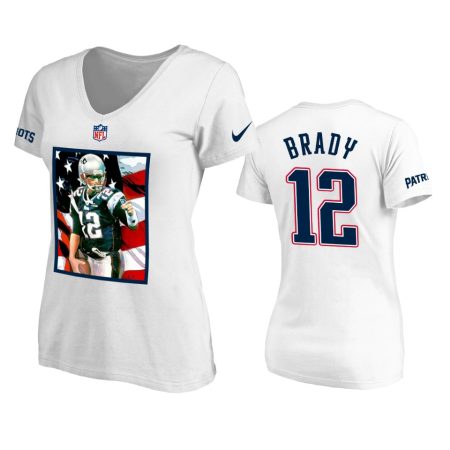 New England Patriots #12 Tom Brady White Patriotic Art T-Shirt
