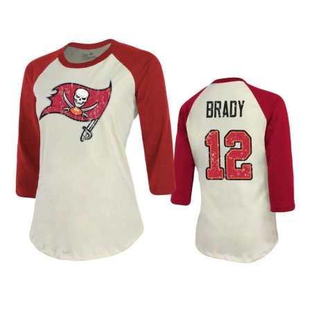 Women's Tampa Bay Buccaneers Tom Brady Cream Red Vintage Inspired Name & Number Raglan T-Shirt