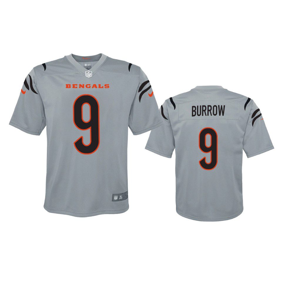 Youth Cincinnati Bengals Joe Burrow Gray Inverted Game Jersey 1 youth bengals joe burrow gray inverted game jersey